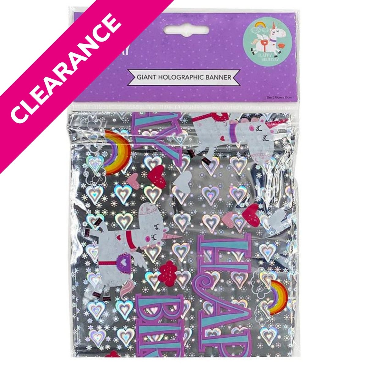 Giant Holographic Happy Birthday Unicorn Banner - PoundToys